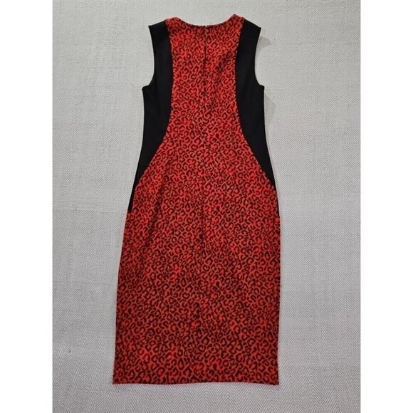 Spense Black & Red Cheeta Print Bodycon Midi Dress Size 4 Sleeveless EUC Fitted - Picture 2 of 12